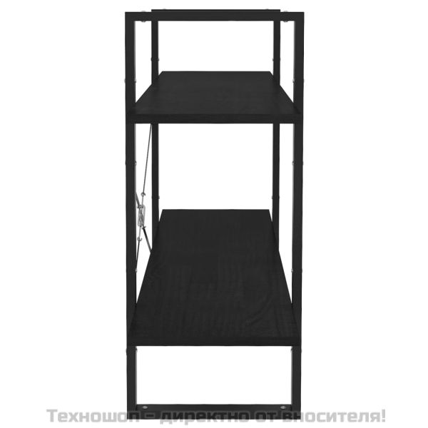 2-етажна библиотека, черна, 100x30x70 см, борово дърво масив