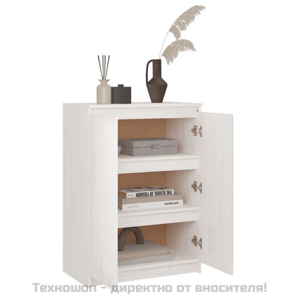 Сайдборд, бял, 60x36x84 см, борово дърво масив