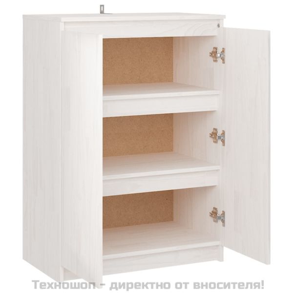 Сайдборд, бял, 60x36x84 см, борово дърво масив