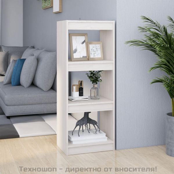 Библиотека/разделител за стая, бяла, 40x30x103,5 см, бор масив