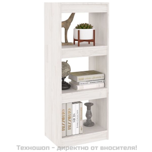 Библиотека/разделител за стая, бяла, 40x30x103,5 см, бор масив