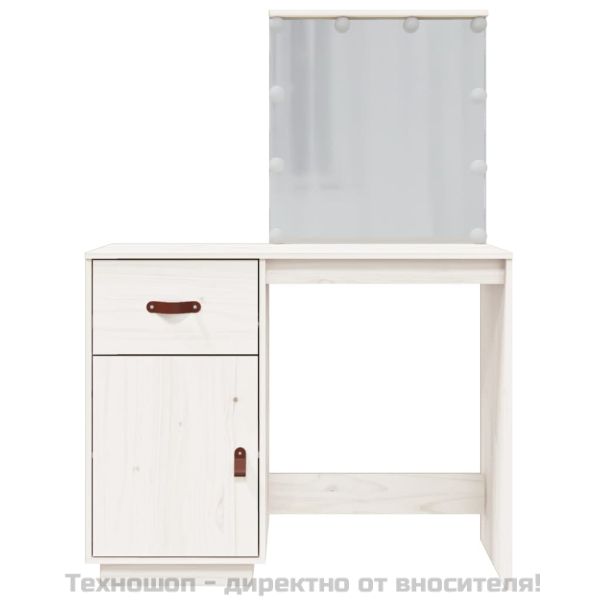 Тоалетка с LED, бели, 95x50x133,5 см, борово дърво масив