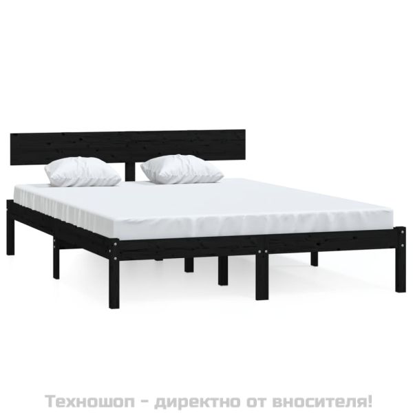 Рамка за легло черна дърво масив 120x190 см Small Double