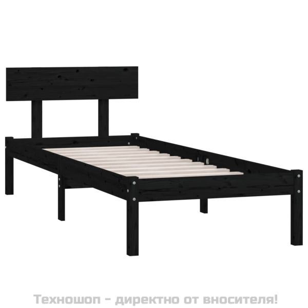 Рамка за легло, черна, бор масив, 90x200 cм