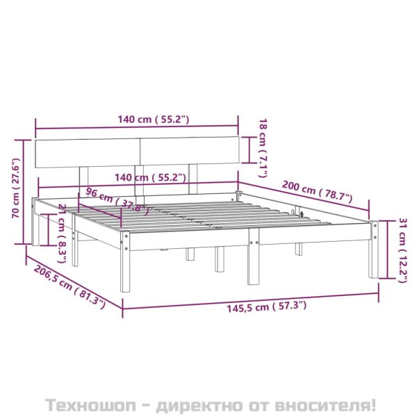 Рамка за легло, черна, бор масив, 140х200 см