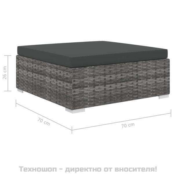 Градински комплект с възглавници, 4 части, сив полиратан