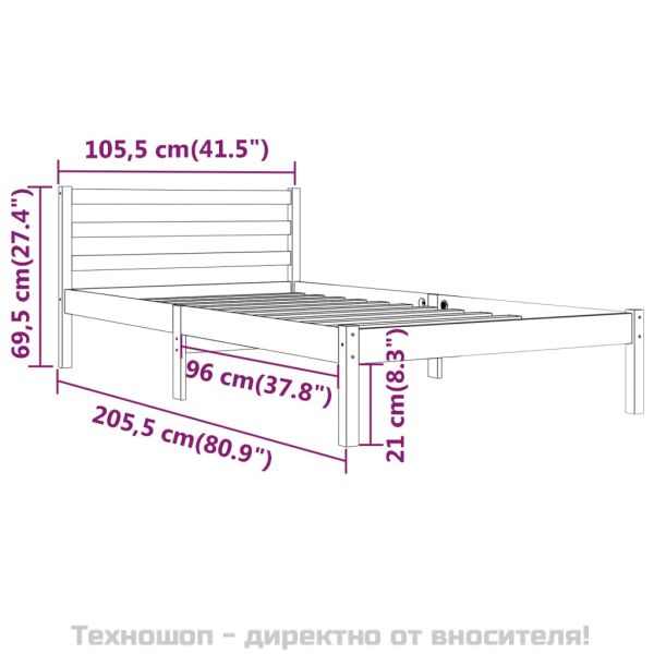 Рамка за легло, бор масив, 100х200 см