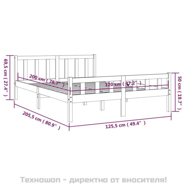 Рамка за легло, сива, масивно дърво, 120х200 см