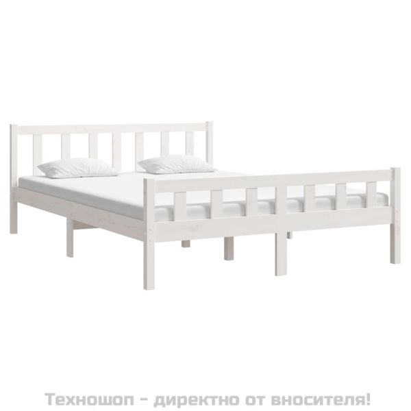 Рамка за легло, бяла, дърво масив, 150x200 cм, King Size