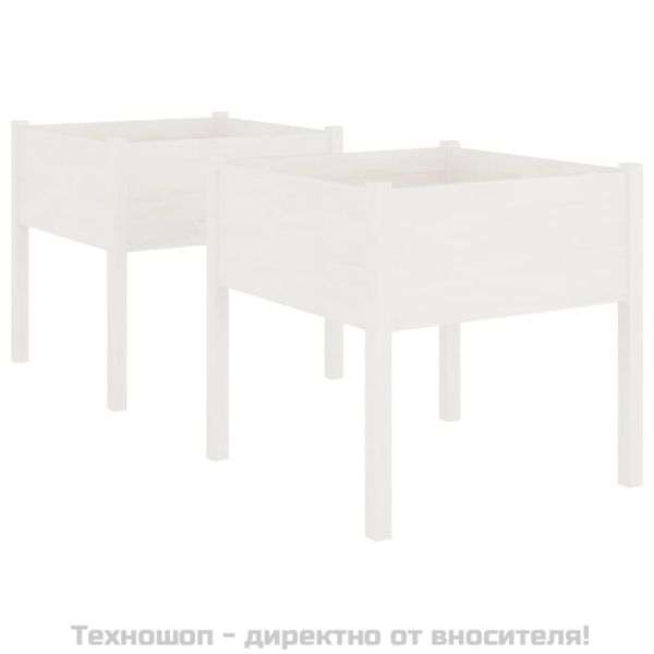Градински сандъци, 2 бр, бели, 70x70x70 см, бор масив