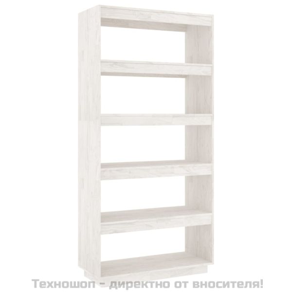Библиотека/разделител за стая, бяла, 80x35x167 см, бор масив