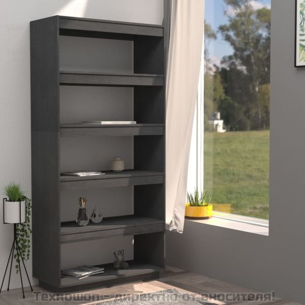 Библиотека/разделител за стая, сива, 80x35x167 см, бор масив