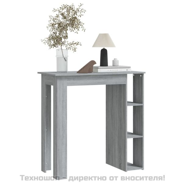 Бар маса с рафт, сив сонома, 102x50x103,5 см, инженерно дърво