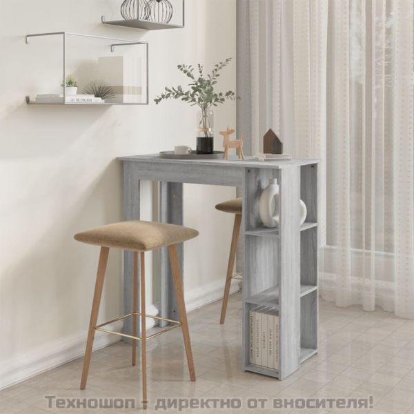 Бар маса с рафт, сив сонома, 102x50x103,5 см, инженерно дърво