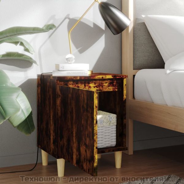 Нощни шкафчета с крака дърво масив 2 бр опушен дъб 40x30x50 см