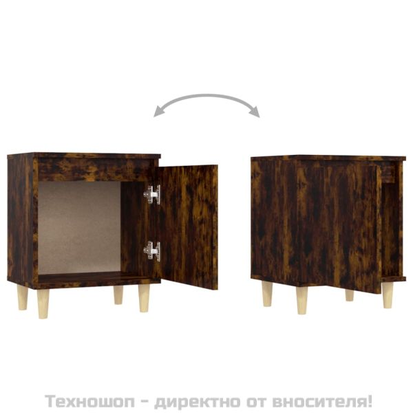 Нощни шкафчета с крака дърво масив 2 бр опушен дъб 40x30x50 см