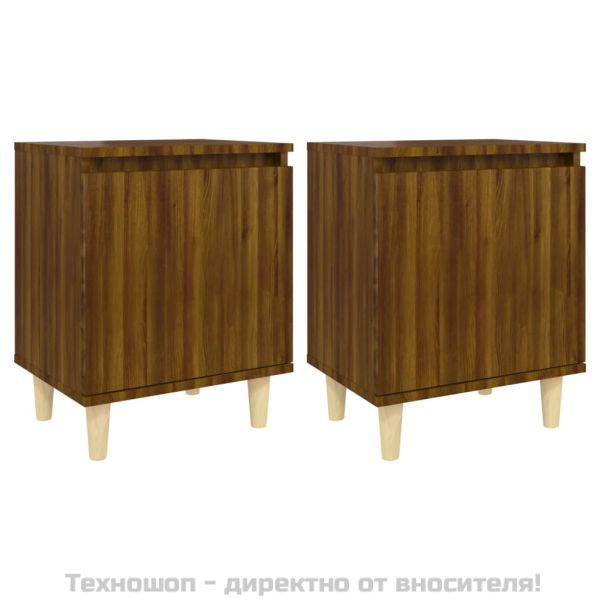 Нощни шкафчета с крака масивно дърво 2 бр кафяв дъб 40x30x50 см
