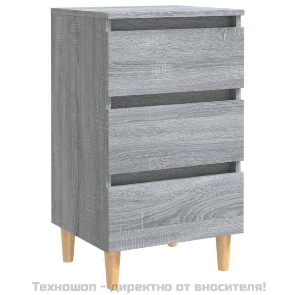 Нощно шкафче с крака от масивно дърво, сив сонома, 40x35x69 см