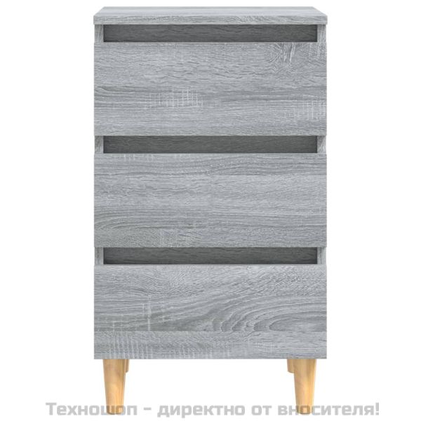 Нощно шкафче с крака от масивно дърво, сив сонома, 40x35x69 см