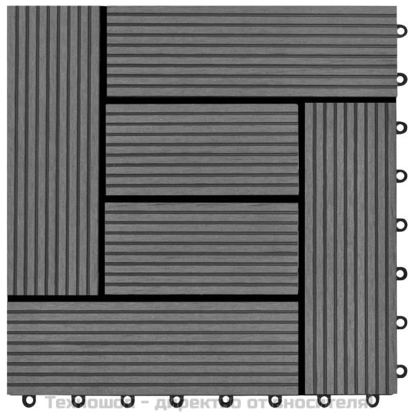 WPC декинг плочки за 1 кв. м, 11 бр, 30 x 30 см, сиви
