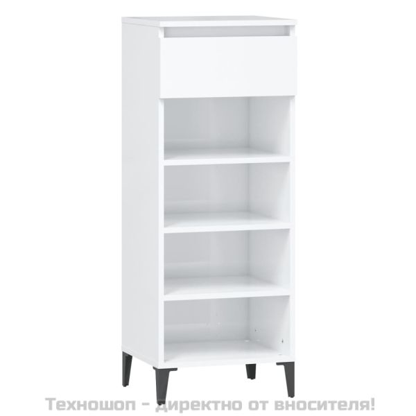 Поставка за обувки, бял гланц, 40x36x105 см, инженерно дърво