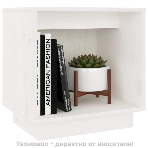 Нощно шкафче, бяло, 40x30x40 см, борово дърво масив