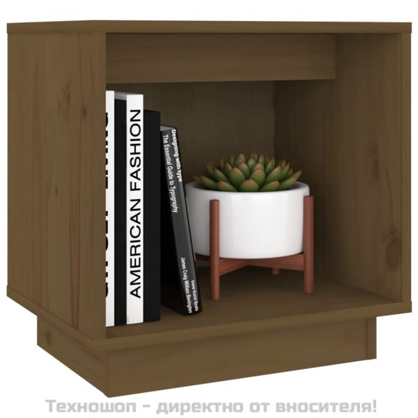 Нощно шкафче, меденокафяво, 40x30x40 см, борово дърво масив