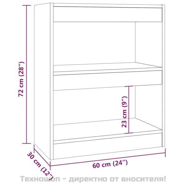 Библиотека/разделител за стая, сив сонома, 60x30x72 см