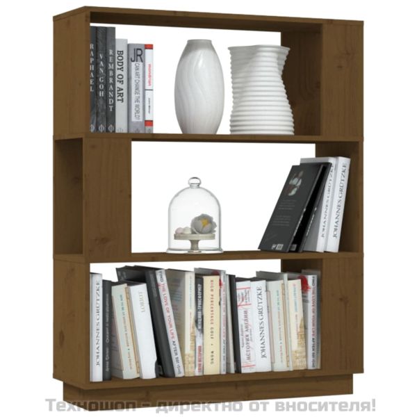 Библиотека/разделител за стая, меденокафява, 80x25x101 см, бор