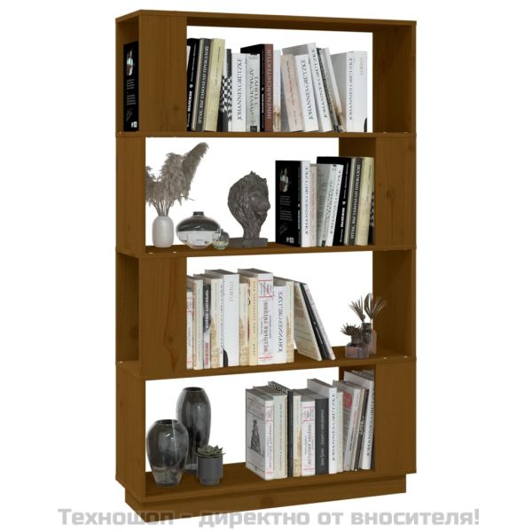 Библиотека/разделител за стая, меденокафява, 80x25x132 см, бор