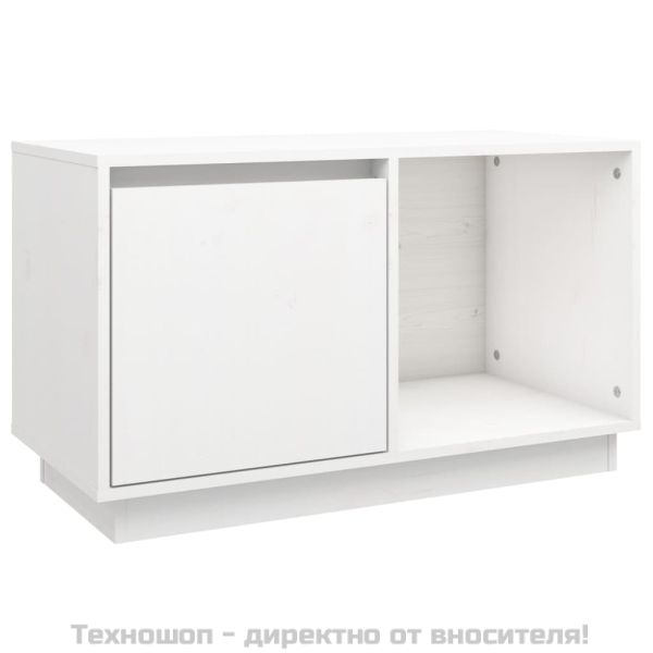 ТВ шкаф, бял, 74x35x44 см, бор масив