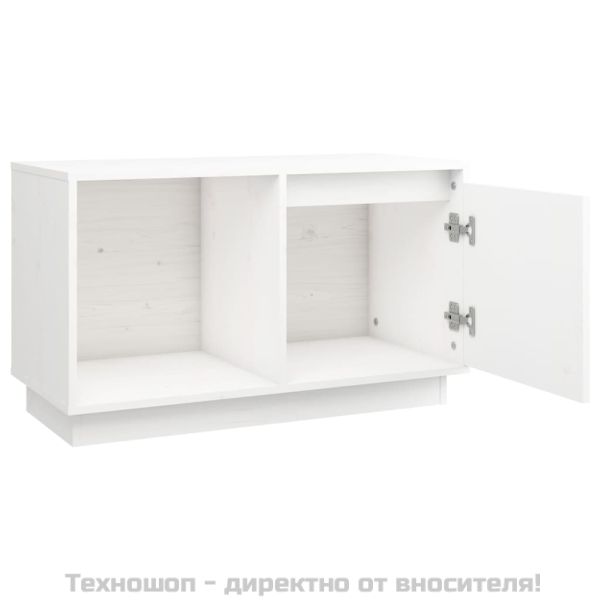 ТВ шкаф, бял, 74x35x44 см, бор масив