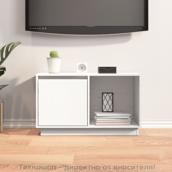 ТВ шкаф, бял, 74x35x44 см, бор масив