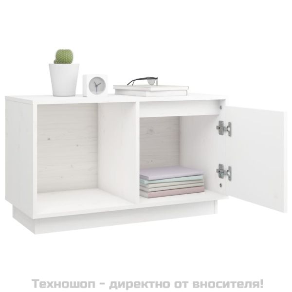 ТВ шкаф, бял, 74x35x44 см, бор масив