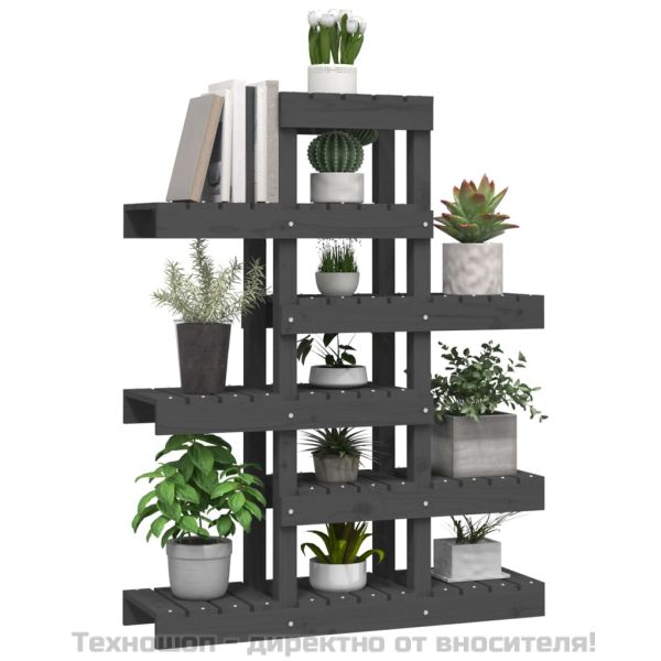 Поставка за цветя, сива, 85x25x109,5 см, бор масив