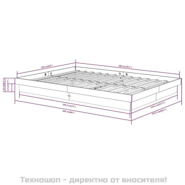 Рамка за легло, бяла, дърво масив, 150x200 cм, King Size