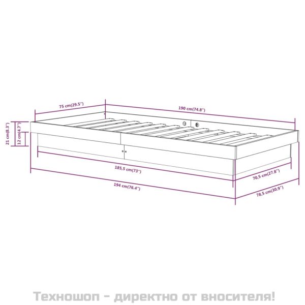 Рамка за легло, масивно дърво, 75x190 см, Small Single