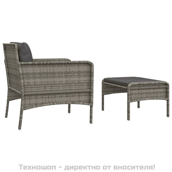 Градински лаундж комплект с възглавници 2 части сив полиратан