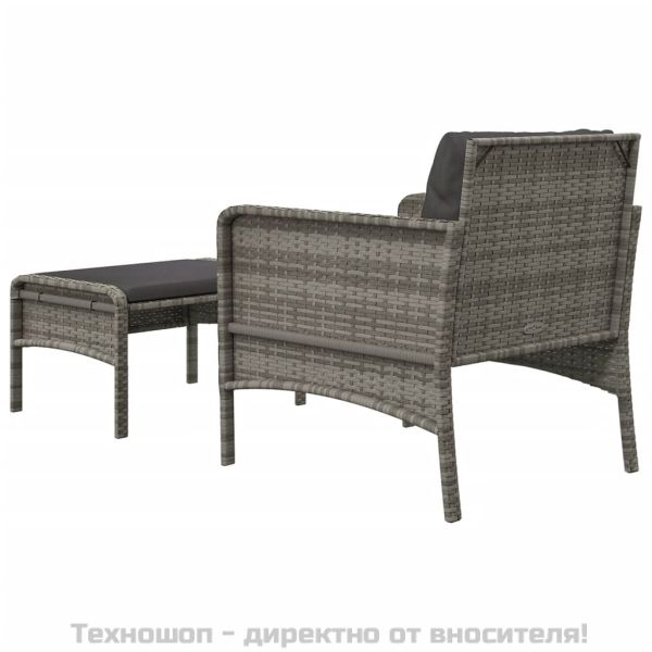 Градински лаундж комплект с възглавници 2 части сив полиратан