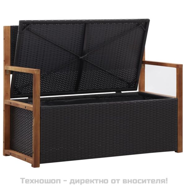 Пейка с място за съхранение 115 см полиратан акация масив черна