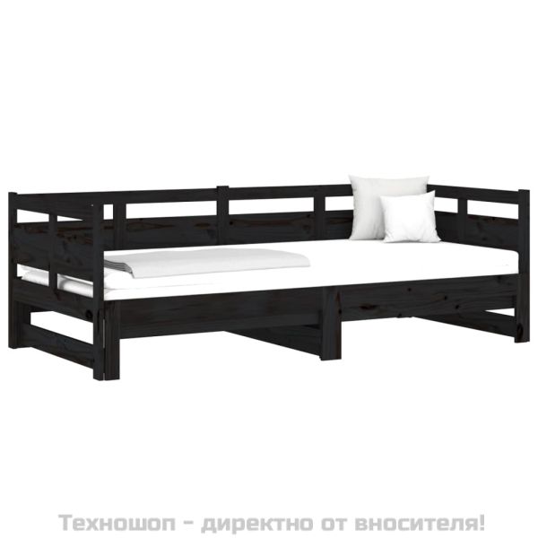 Разтегателна кушетка, черна, борово дърво масив, 2x(80x200) см