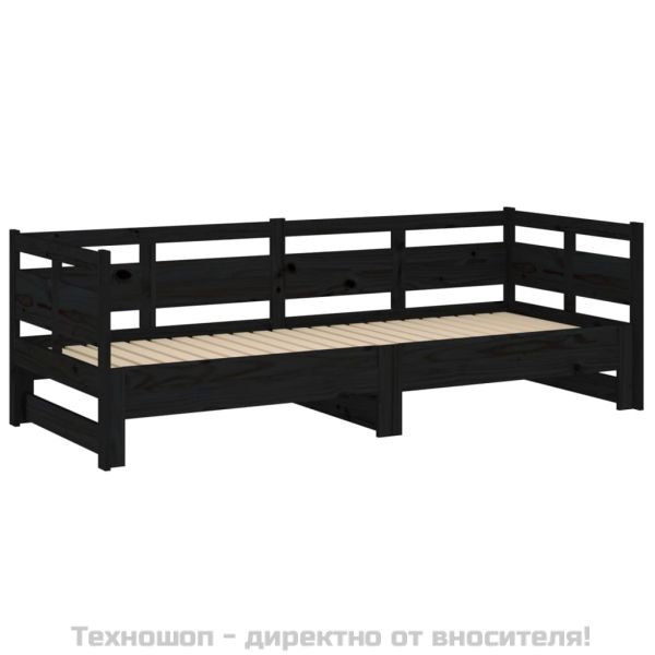 Разтегателна кушетка, черна, борово дърво масив, 2x(80x200) см