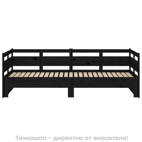 Разтегателна кушетка, черна, борово дърво масив, 2x(80x200) см