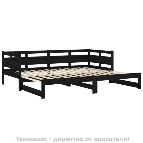 Разтегателна кушетка, черна, борово дърво масив, 2x(80x200) см