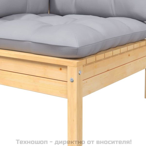 Градински лаундж комплект 3 части сиви възглавници бор масив
