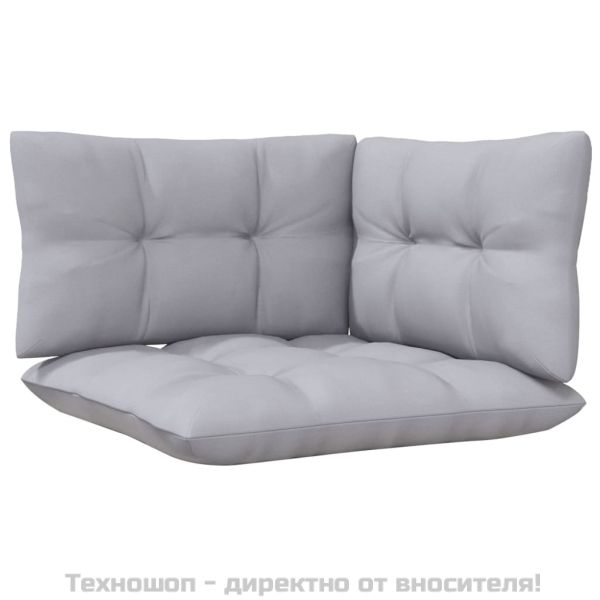 Градински лаундж комплект 3 части сиви възглавници бор масив
