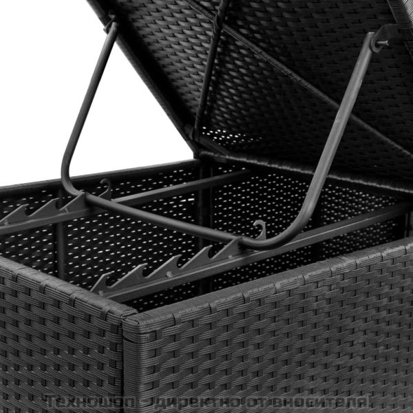 Шезлонг с шалте, черен полиратан
