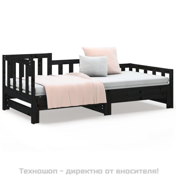 Разтегателно дневно легло, черно, 2x(80x200) см, бор масив