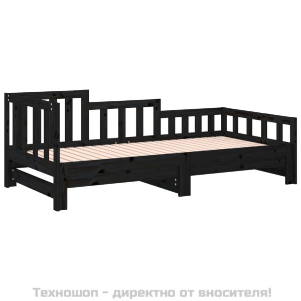 Разтегателно дневно легло, черно, 2x(80x200) см, бор масив