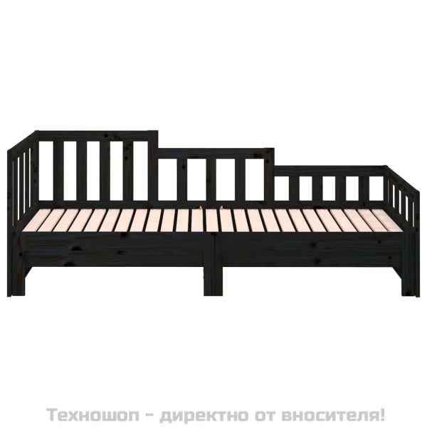 Разтегателно дневно легло, черно, 2x(80x200) см, бор масив